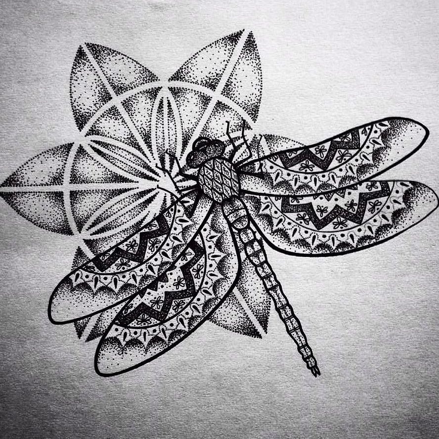 祖先生梵花蜻蜓纹身手稿