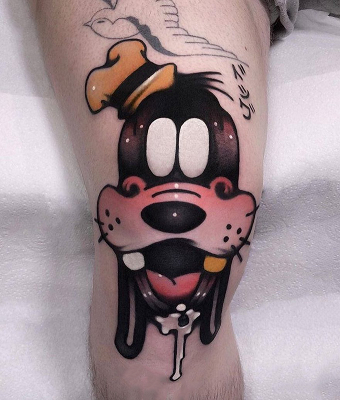膝盖卡通狗狗纹身图案
